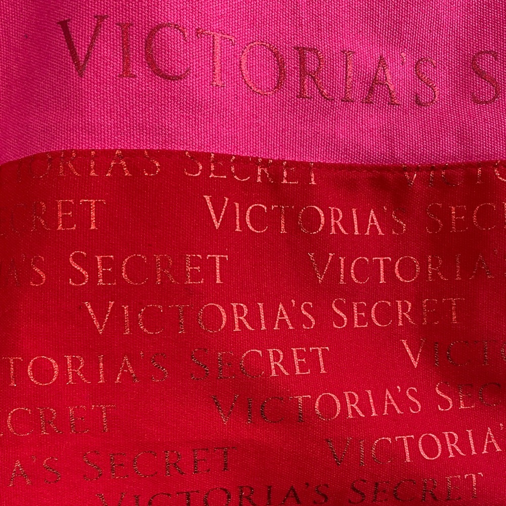 Victoria's Secret Vibrant Pink and Red Canvas Tote Metallic Beach Summer Travel - Picture 4 of 16